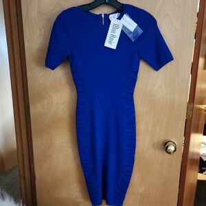Milly Mon Amie Royal Sapphire Blue Shirred Side Midi Dress
